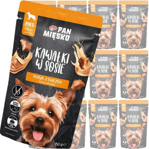 Pan Mięsko Karma mokra dla psa Kawałki w sosie Indyk z kaczką 10 x 150g