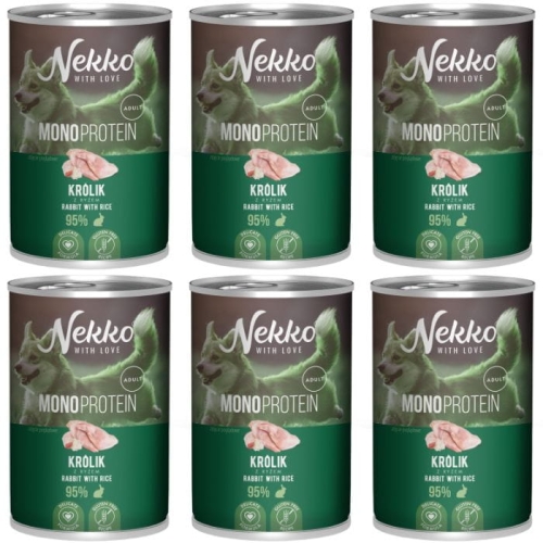 Nekko Monoprotein Adult Karma mokra dla psa Królik z ryżem 6 x 400g