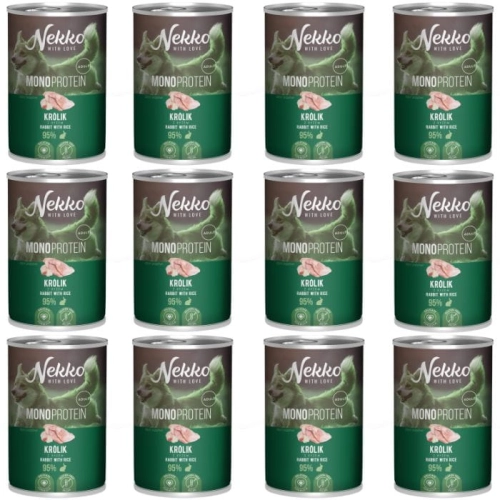 Nekko Monoprotein Adult Karma mokra dla psa Królik z ryżem 12 x 400g