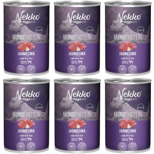 Nekko Monoprotein JUNIOR Karma mokra dla psa Jagnięcina z ryżem 6 x 400g
