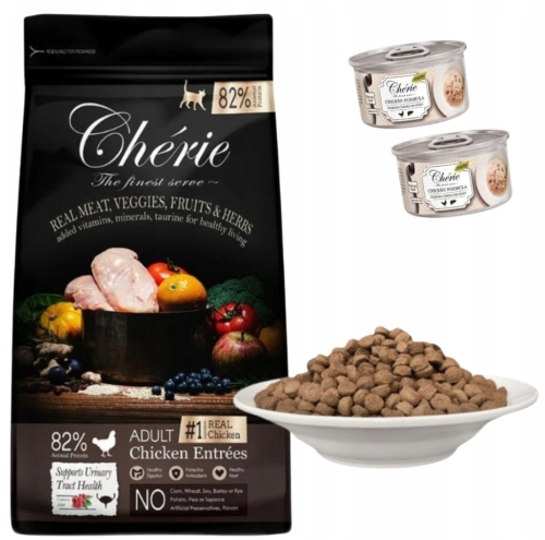 Karma sucha dla kota Pettric Chérie KURCZAK Z WOLNEGO WYBIEGU bez zbóż 400g + 2x P Cherie kurczak z wątróbką w sosie 80g