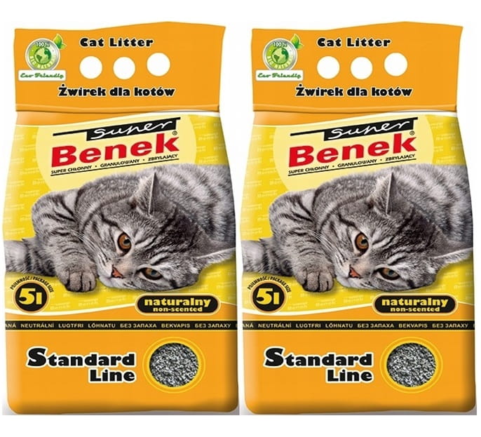 Super Benek Standard Naturalny gruby żwirek bentonitowy dla kota 2x 5L