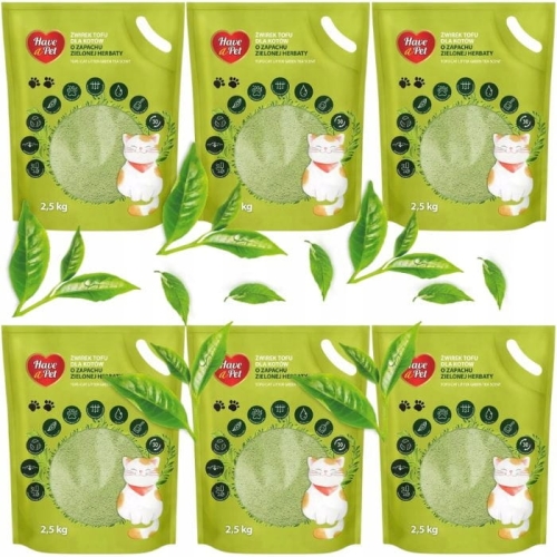 Żwirek dla kota bezpyłowy Have A Pet Tofu Cat Litter Green Tea 6 x 2,5kg