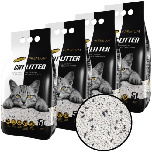 Hilton Żwirek dla kota Biały bentonit z węglem aktywnym 4 x 5l