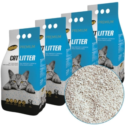 Żwirek bentonitowy dla kota biały Mydło marsylskie Hilton Premium 4 x 5l