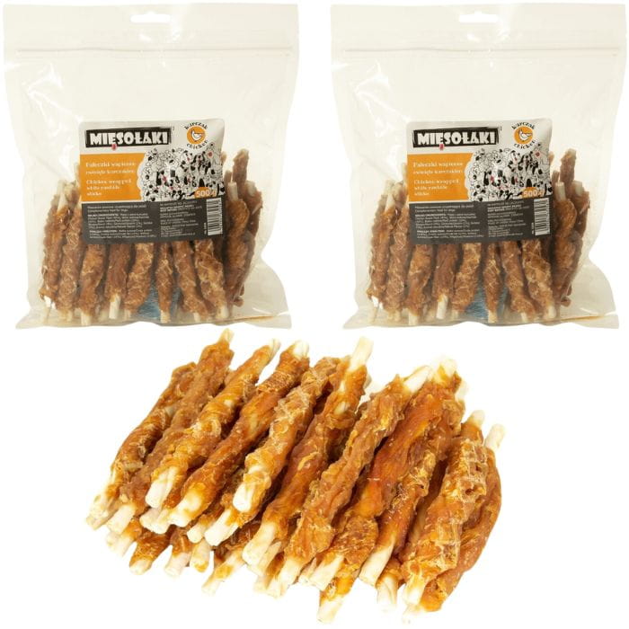 MięsoŁaki pałeczki ze skóry wołowej owinięte kurczakiem gryzak dla psa 2x 500g