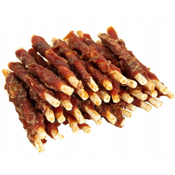MięsoŁaki pałeczki ze skóry wołowej owinięte kaczką gryzak dla psa 2x 500g