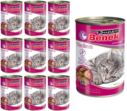 Super Benek Bezzbożowe kąski z dziczyzną dla kota 10 x 415g