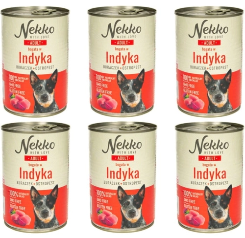 Nekko Adult indyk burak ostropest mokra karma dla psa wszystkich ras 6x 400g