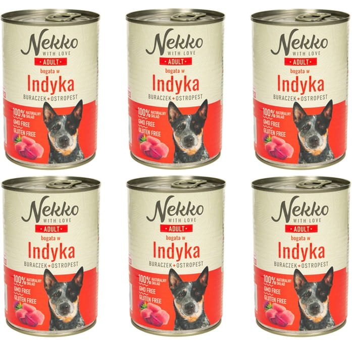 Nekko Adult indyk burak ostropest mokra karma dla psa wszystkich ras 6x 400g