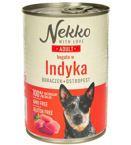 Nekko Adult indyk burak ostropest mokra karma dla psa wszystkich ras 6x 400g