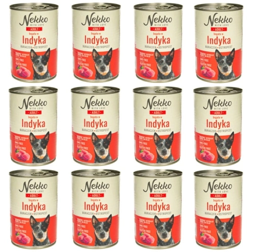 Nekko Adult indyk burak ostropest mokra karma dla psa wszystkich ras 12x 400g