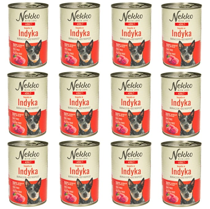 Nekko Adult indyk burak ostropest mokra karma dla psa wszystkich ras 12x 400g