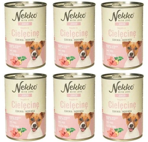 Nekko Junior mokra karma dla szczeniąt cielęcina cukinia moringa 6x 400g