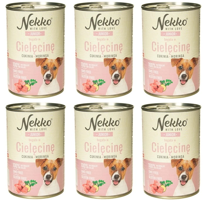 Nekko Junior mokra karma dla szczeniąt cielęcina cukinia moringa 6x 400g