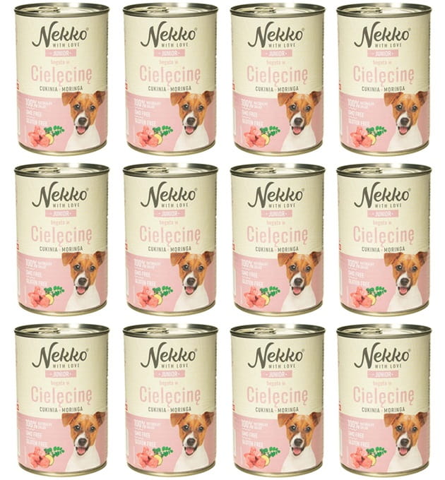 Nekko Junior mokra karma dla szczeniąt cielęcina cukinia moringa 12x 400g