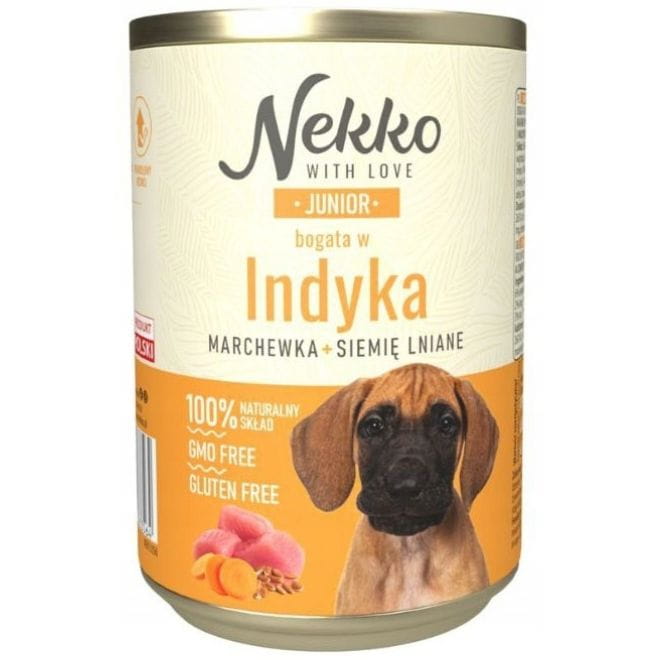 Nekko Junior indyk z marchewką siemię lniane mokra karma dla szczeniąt 6x 400g