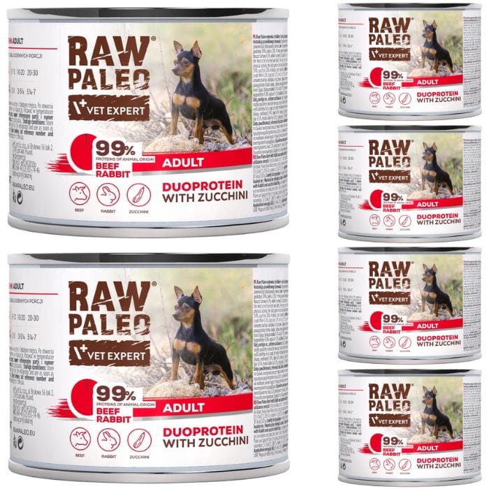Vet Expert Raw Paleo duoproteinowa mokra karma dla psa wołowina królik cukinia 6x 200g