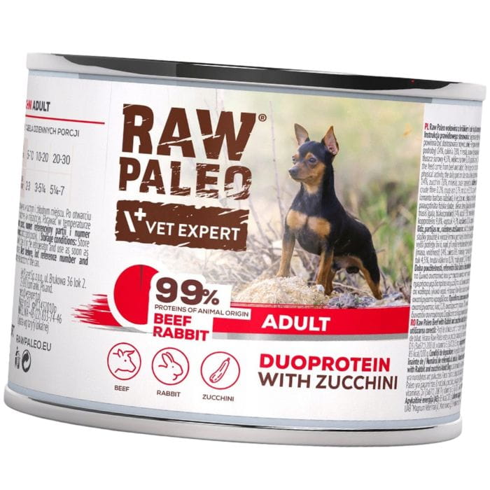 Vet Expert Raw Paleo duoproteinowa mokra karma dla psa wołowina królik cukinia 6x 200g