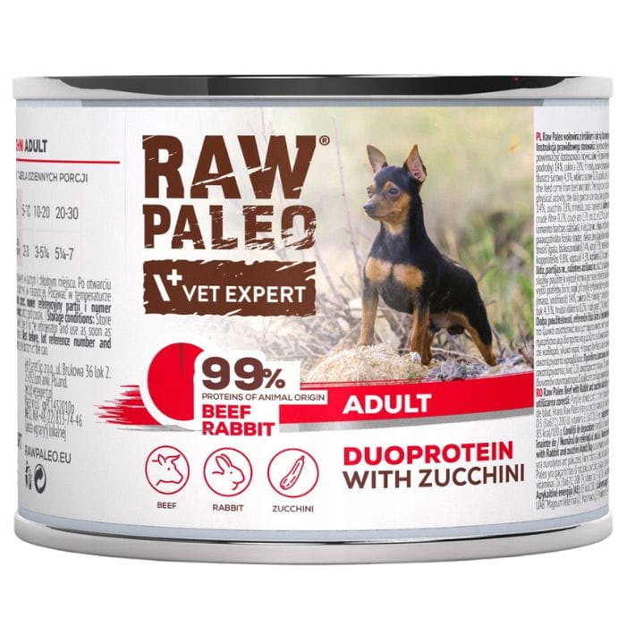 Vet Expert Raw Paleo duoproteinowa mokra karma dla psa wołowina królik cukinia 6x 200g