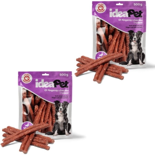 ideaPet Fingersy z kaczką i ryżem 2 x 500g Kabanosy Przysmak dla psa