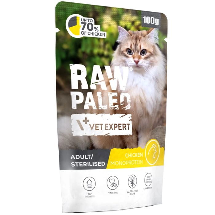 Vet Expert Raw Paleo kurczak monoproteinowa karma dla kota sterylizowanego 12x 100g