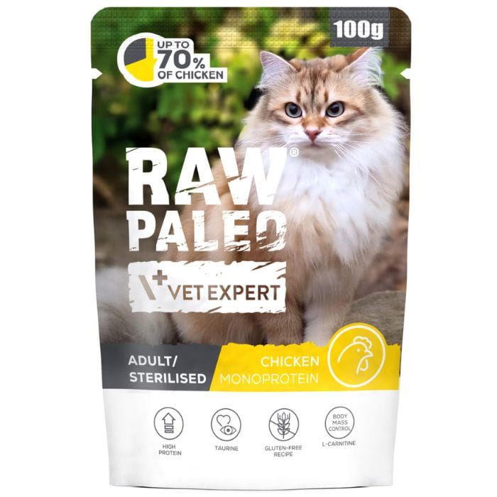 Vet Expert Raw Paleo kurczak monoproteinowa karma dla kota sterylizowanego 12x 100g