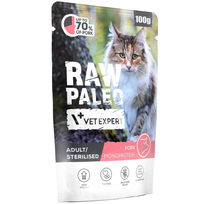 Vet Expert Raw Paleo monobiałkowa karma dla kota sterylizowanego wieprzowina 12x 100g