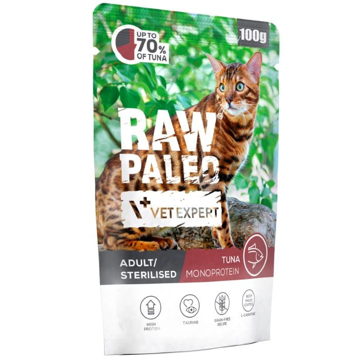 Vet Expert Raw Paleo tuńczyk monoproteinowa mokra karma dla kota sterylizowanego 12x 100g