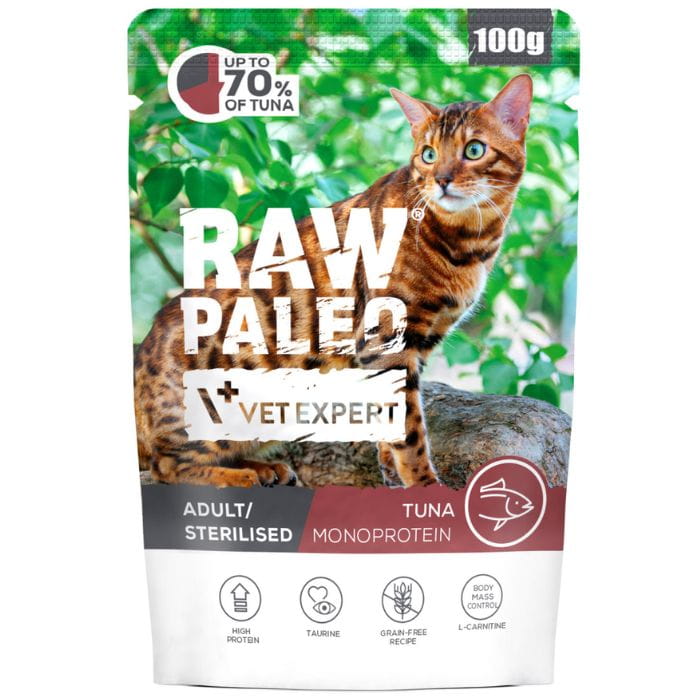 Vet Expert Raw Paleo tuńczyk monoproteinowa mokra karma dla kota sterylizowanego 12x 100g