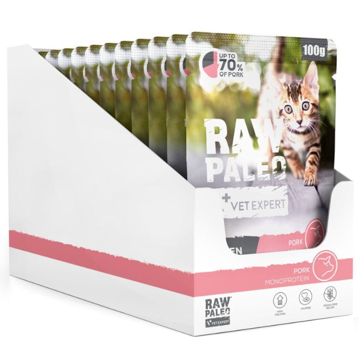 Vet Expert Raw Paleo Kitten Pork wieprzowina mono mokra karma dla kociąt saszetka 12x100g