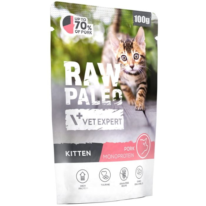 Vet Expert Raw Paleo Kitten Pork wieprzowina mono mokra karma dla kociąt saszetka 12x100g