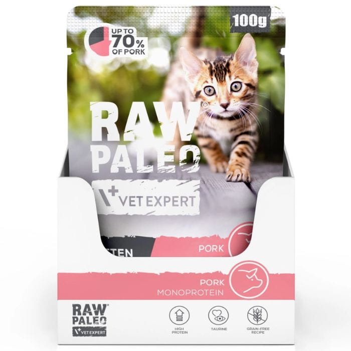 Vet Expert Raw Paleo Kitten Pork wieprzowina mono mokra karma dla kociąt saszetka 12x100g