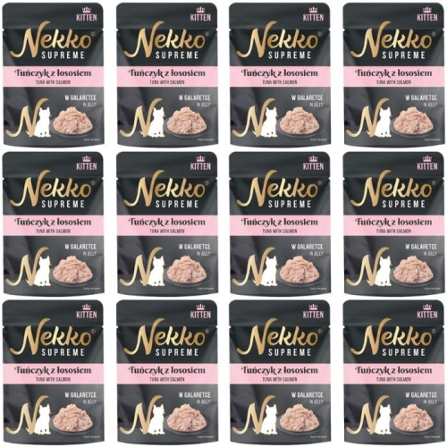 Nekko Supreme Kitten Mokra karma dla kociąt Tuńczyk Łosoś galaretka 12x 70g