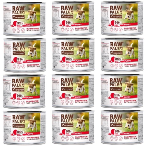 Raw Paleo Puppy Duoprotein 12 x 200g Karma Dla Szczeniąt Wołowina Królik