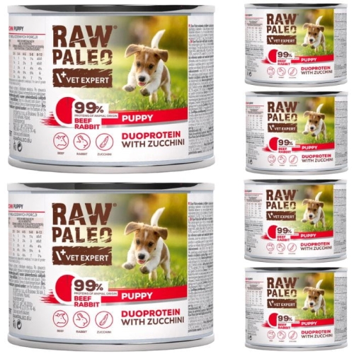 Raw Paleo Puppy Duoprotein 6 x 200g Karma Dla Szczeniąt Wołowina Królik
