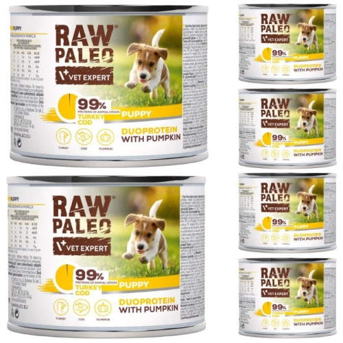 Raw Paleo Puppy Duoprotein 6 x 200g Mokra Karma Dla Szczeniąt Indyk Dorsz
