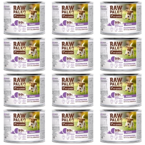 Raw Paleo Puppy Duoprotein 12 x 200g Mokra Karma Dla Szczeniąt Kaczka Dzik