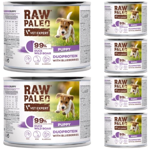Raw Paleo Puppy Duoprotein 6 x 200g Mokra Karma Dla Szczeniąt Kaczka Dzik