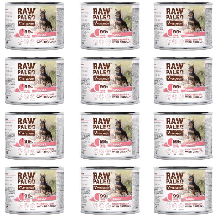 Vet Expert Raw Paleo Adult mokra karma dla dorosłego psa wieprzowina jagnięcina 12x 200g