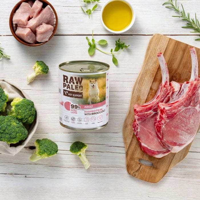 Vet Expert Raw Paleo Adult mokra karma dla dorosłego psa wieprzowina jagnięcina 12x 200g