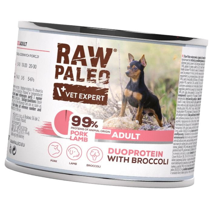 Vet Expert Raw Paleo Adult mokra karma dla dorosłego psa wieprzowina jagnięcina 12x 200g