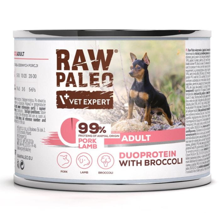 Vet Expert Raw Paleo Adult mokra karma dla dorosłego psa wieprzowina jagnięcina 6x 200g