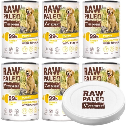 Raw Paleo Puppy Duoprotein 6 x 400g Mokra Karma Dla Szczeniąt Indyk Dorsz