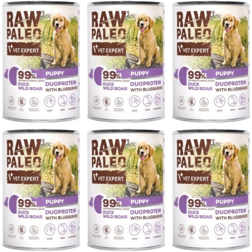 Raw Paleo Puppy Duoprotein 6 x 400g Mokra Karma Dla Szczeniąt Kaczka Dzik