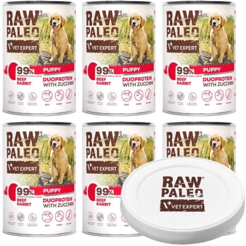 Raw Paleo Puppy Duoprotein 6 x 400g Mokra Karma Dla Szczeniąt Wołowina Królik