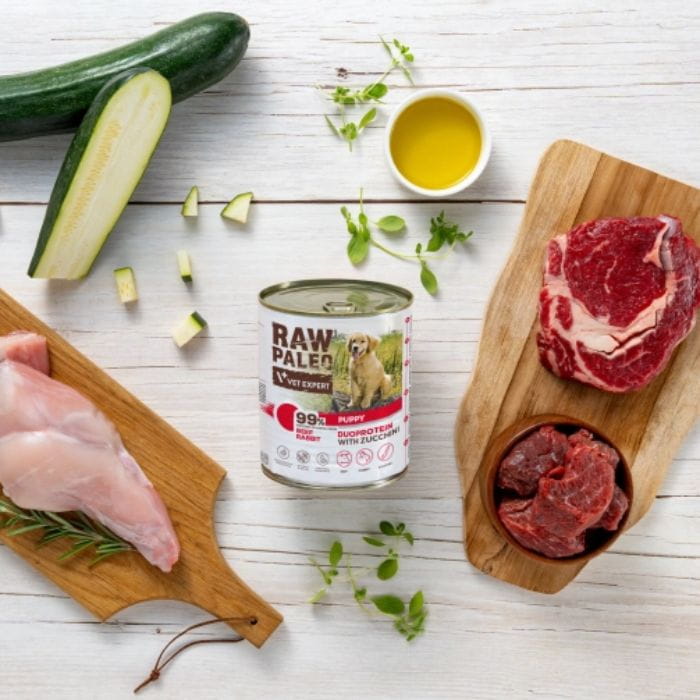 Raw Paleo Puppy mokra karma dla szczeniąt wołowina z królikiem 6x 400g