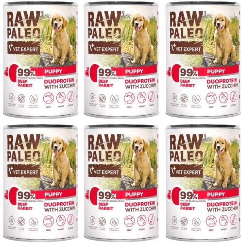 Raw Paleo Puppy mokra karma dla szczeniąt wołowina z królikiem 6x 400g