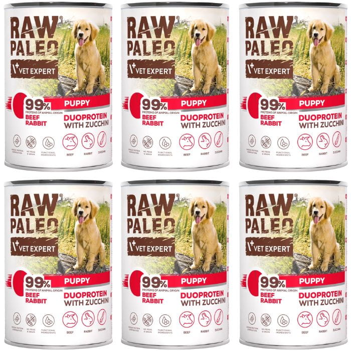 Raw Paleo Puppy mokra karma dla szczeniąt wołowina z królikiem 6x 400g