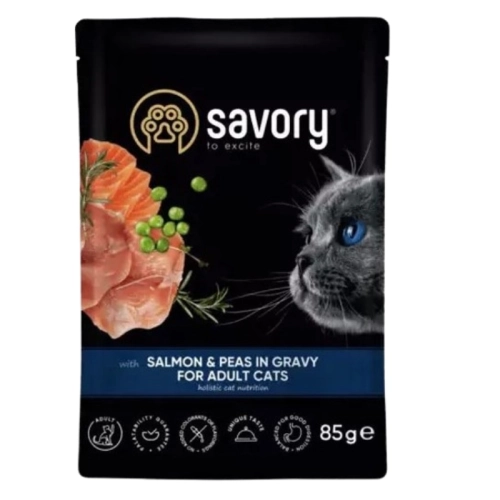 Savory sasz. kot Łosoś z groszkiem 85g sos